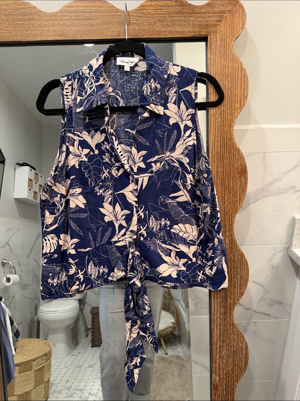 Sleeveless Navy Floral Tie-Front Camisole